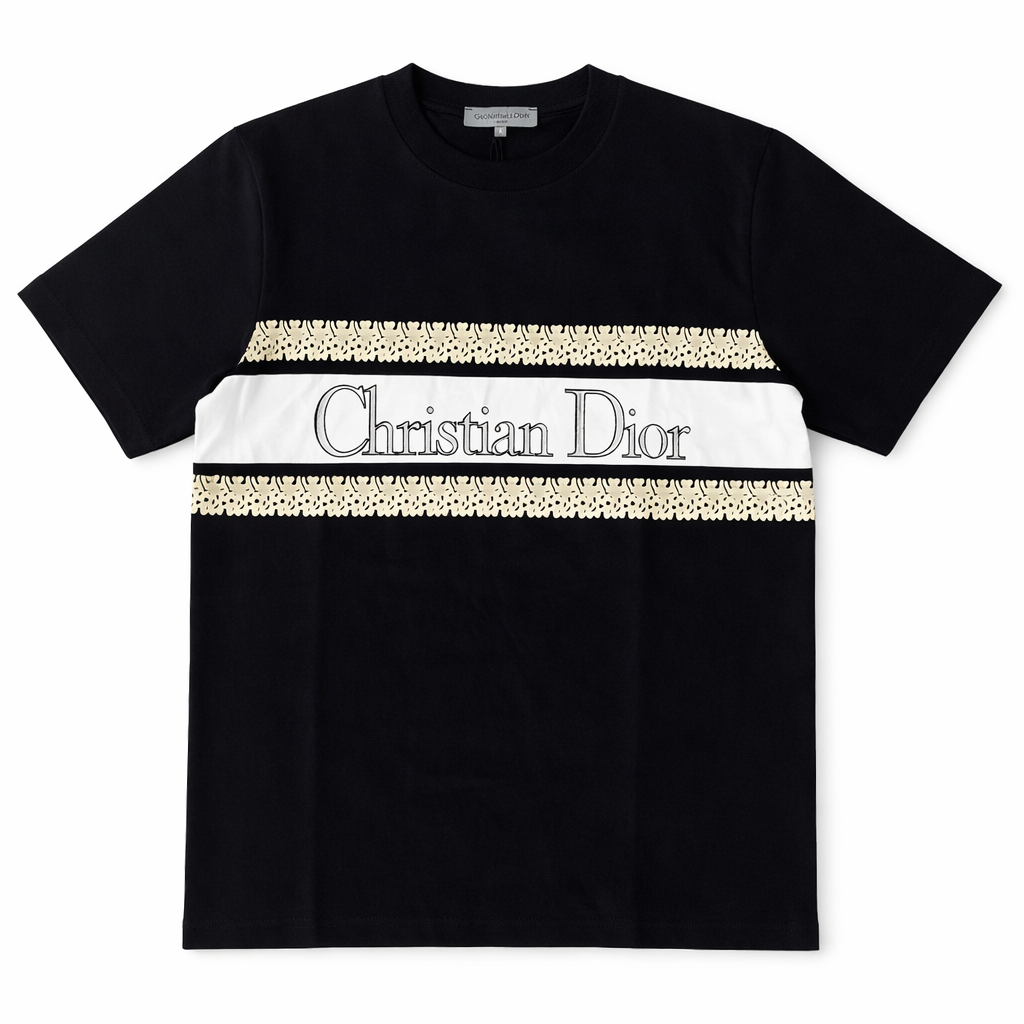 Tricou Premium cu Bandă Contrastantă și Broderie Texturată