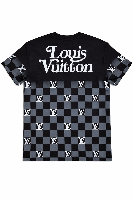 Tricou Premium cu Design Damier și Contrast Grafic
