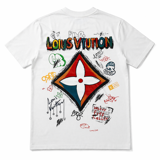 Tricou Premium White cu Emblemă Texturată și Broderie Multicoloră