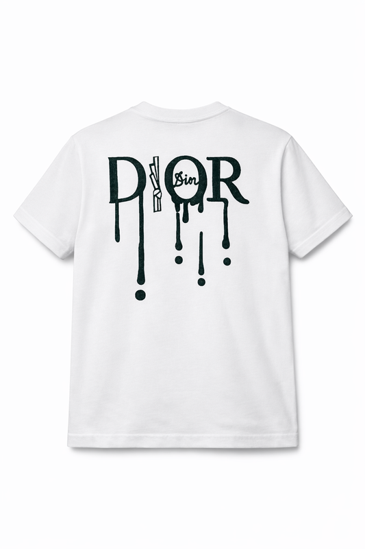 Tricou "Drip Logo" – Alb, Oversized Fit cu Grafică Față-Spate