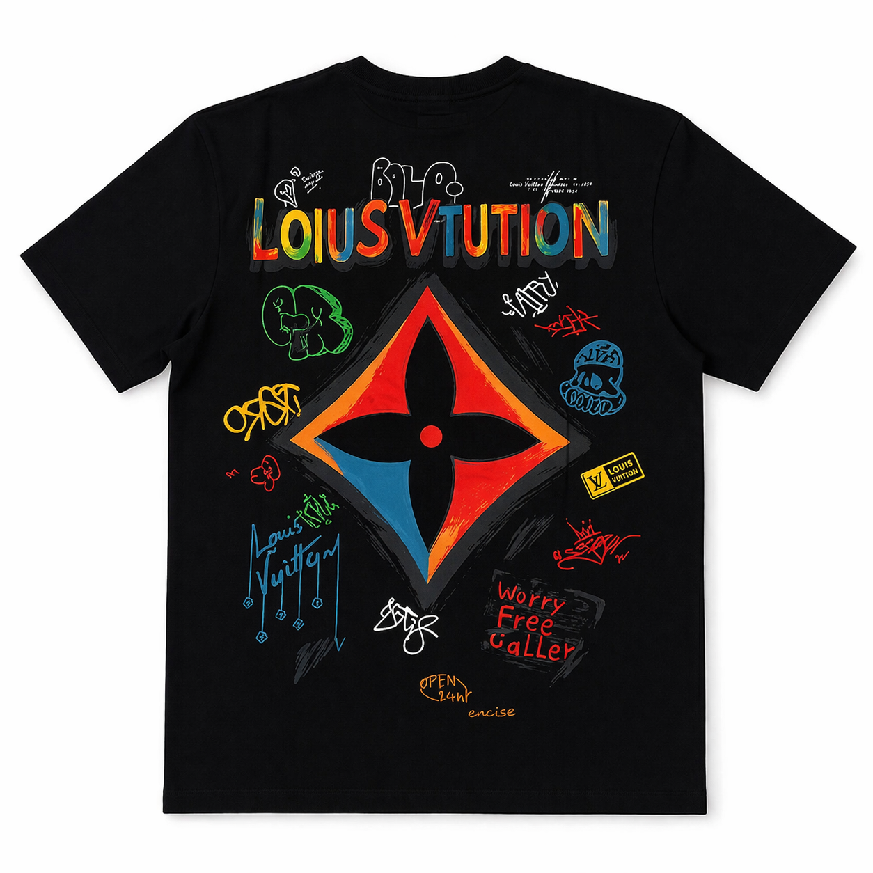 Tricou Premium Black cu Emblemă Multicoloră "Diamond Logo"