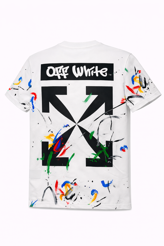 Tricou "Arrows Spray Graffiti" – Alb, Oversized cu Imprimeu Dual