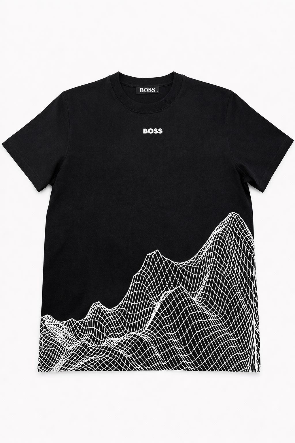 Tricou "Mountain Grid" – Negru , Bumbac Premium cu Design Geometric 3D