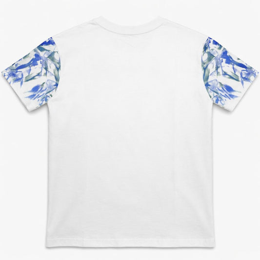 Tricou "Floral Shoulders" – Alb, Bumbac Premium cu Imprimeu Acuarelă