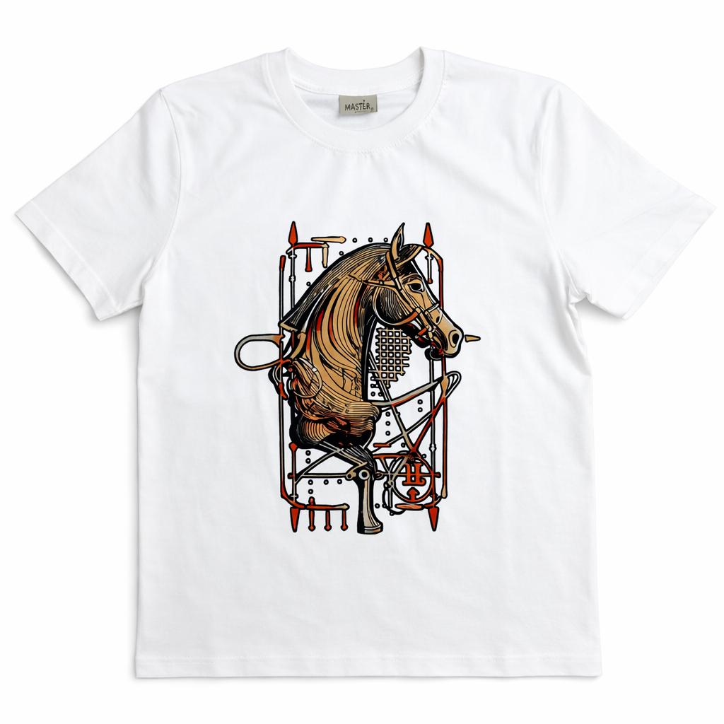 Tricou Alb Premium „Equine Geometry” – Design Grafic Liniar și Artă Ecvestră