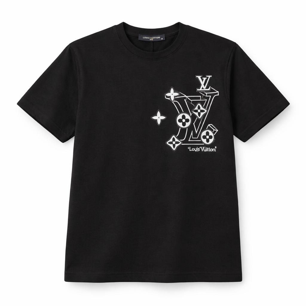 Tricou Negru Premium „Modern Monogram” – Design Grafic 3D și Elemente Geometrice