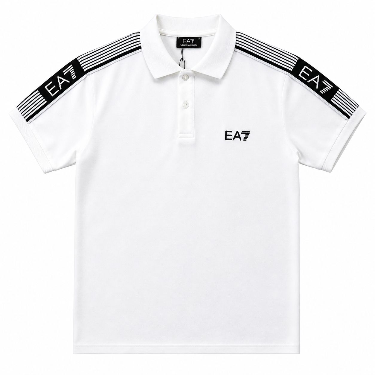 Tricou Polo Alb Premium – Design Athletic cu Benzi Contrastante pe Umeri