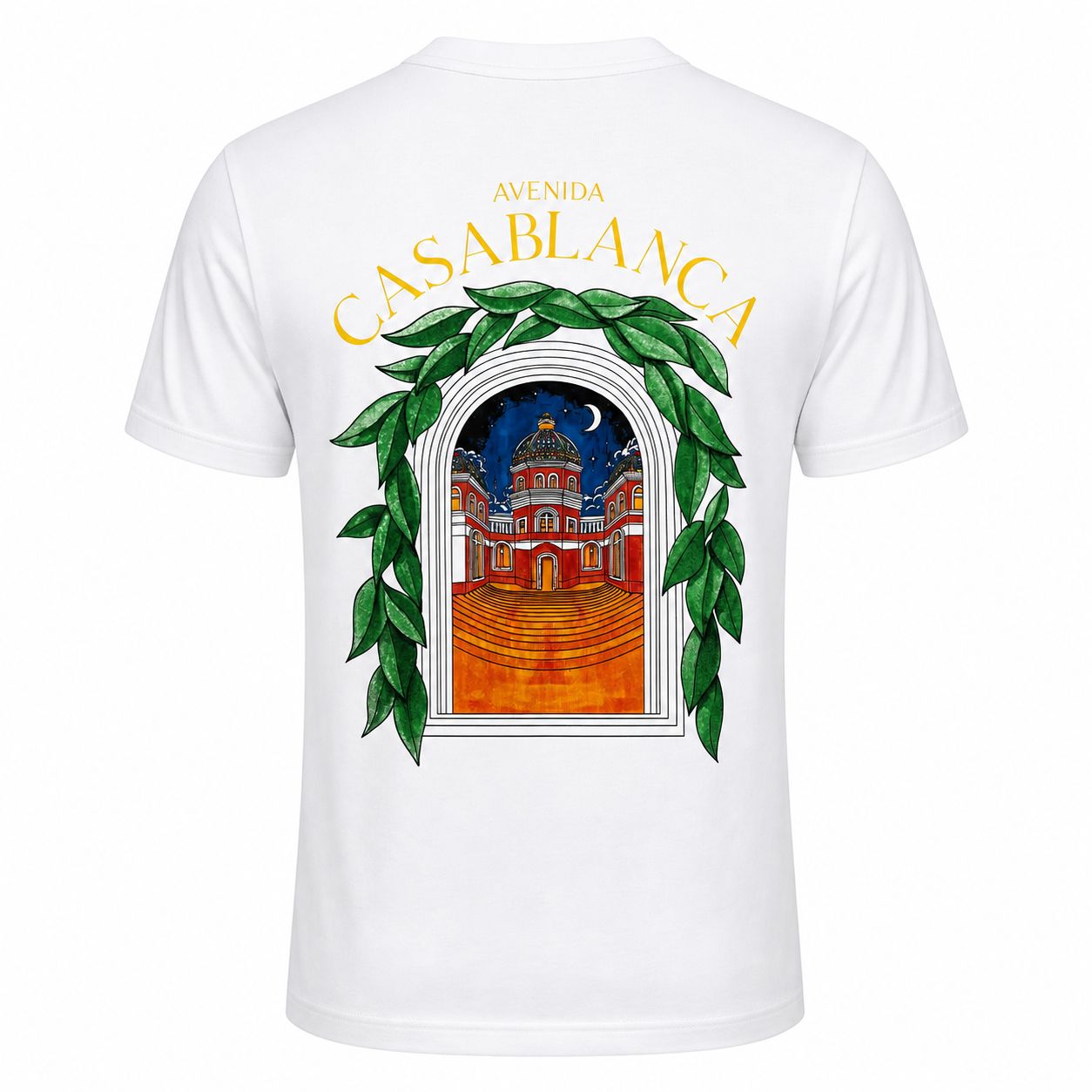 Tricou Alb Premium din Bumbac – Imprimeu Grafic "Avenida" cu Design Mediteraneean