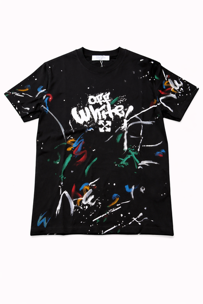 Tricou "Street Art Splatter" – Negru, Oversized cu Grafică Graffiti și Săgeți Logo