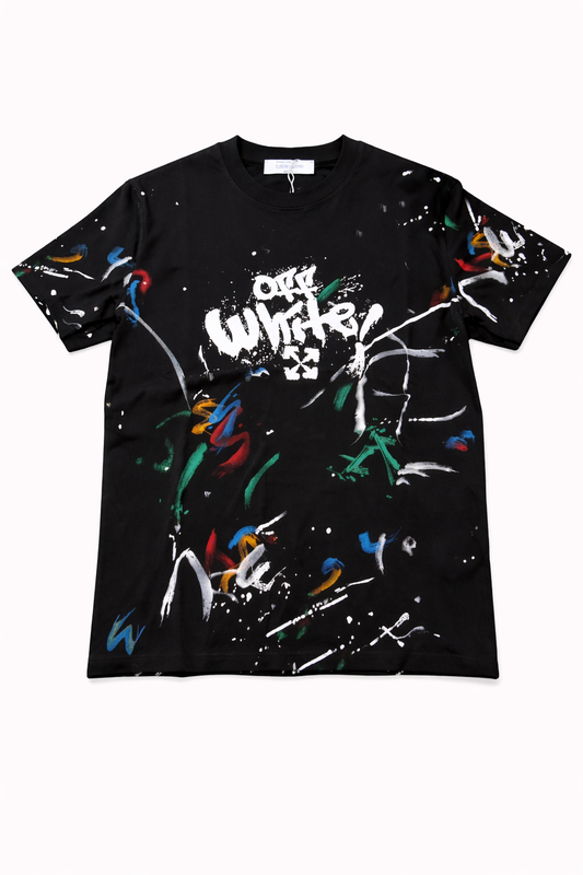 Tricou "Street Art Splatter" – Negru, Oversized cu Grafică Graffiti și Săgeți Logo