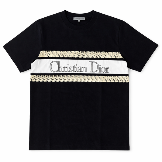 Tricou Premium cu Bandă Contrastantă și Broderie Texturată