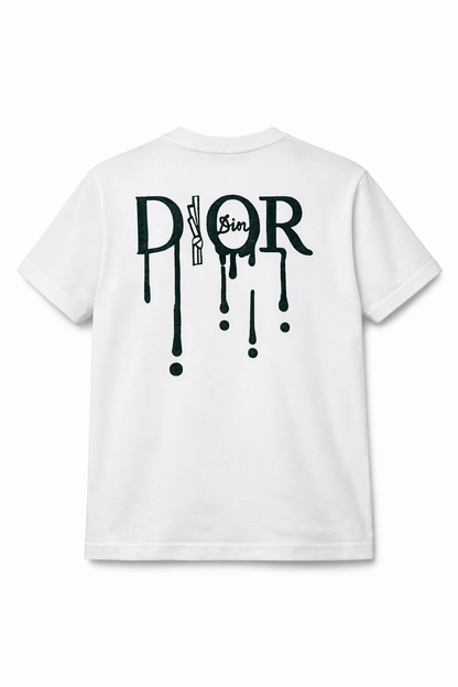 Tricou "Drip Logo" – Alb, Oversized Fit cu Grafică Față-Spate