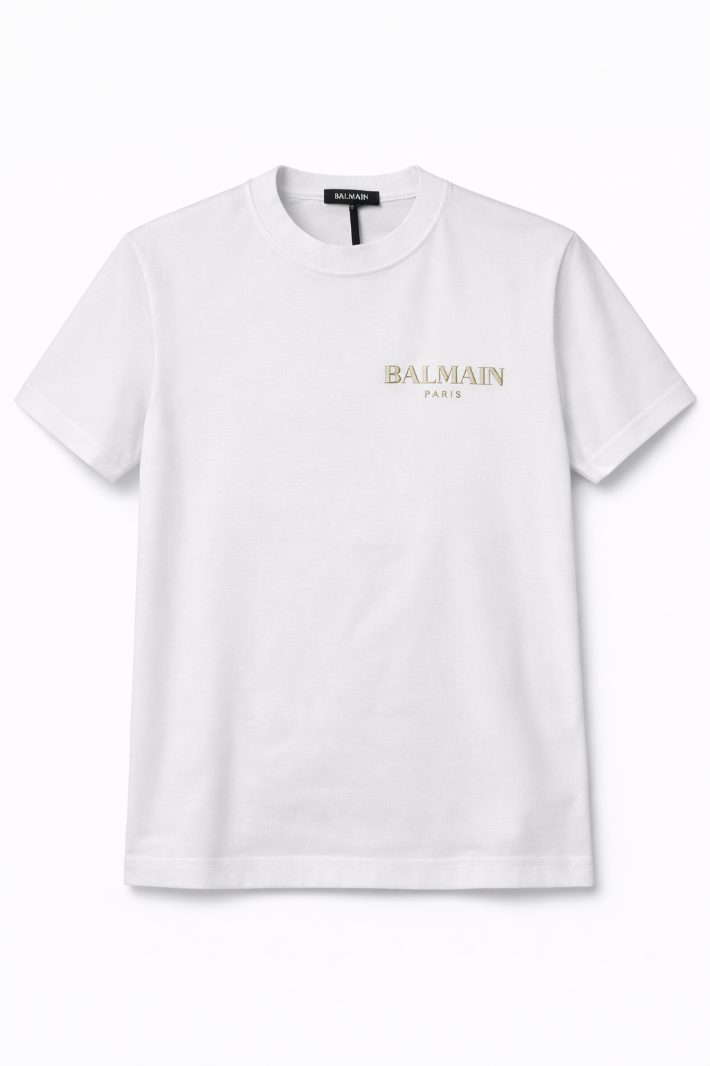 Tricou "Metallic Logo" – Alb, Bumbac Premium cu Logo Auriu