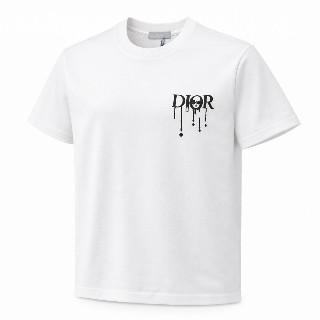 Tricou "Drip Logo" – Alb, Oversized Fit cu Grafică Față-Spate