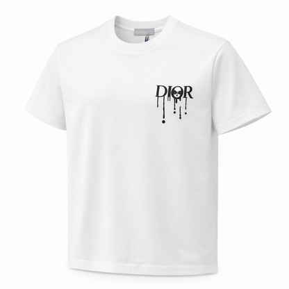 Tricou "Drip Logo" – Alb, Oversized Fit cu Grafică Față-Spate