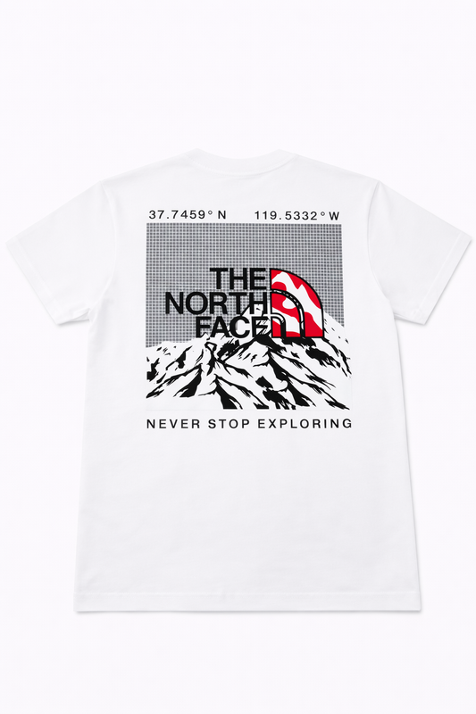 Tricou "Coordinates Graphic" – Alb, Bumbac Premium cu Imprimeu Spate