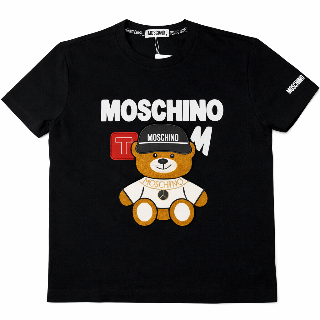 Tricou "Graphic Teddy Bear" – Negru, Bumbac Organic cu Detalii Brodate