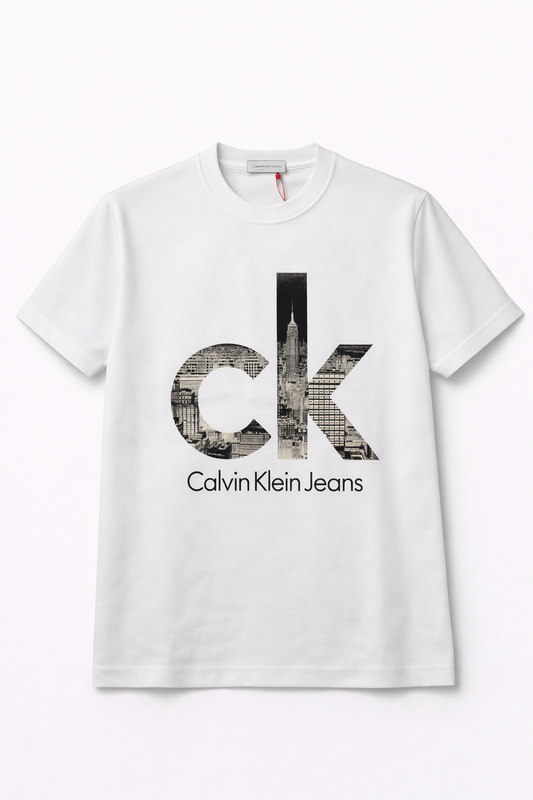 Tricou "Skyline Monogram" – Alb, Bumbac Premium cu Imprimeu Foto-Grafic