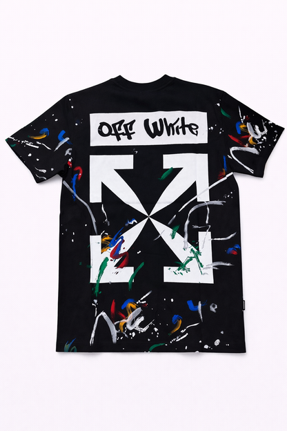 Tricou "Street Art Splatter" – Negru, Oversized cu Grafică Graffiti și Săgeți Logo