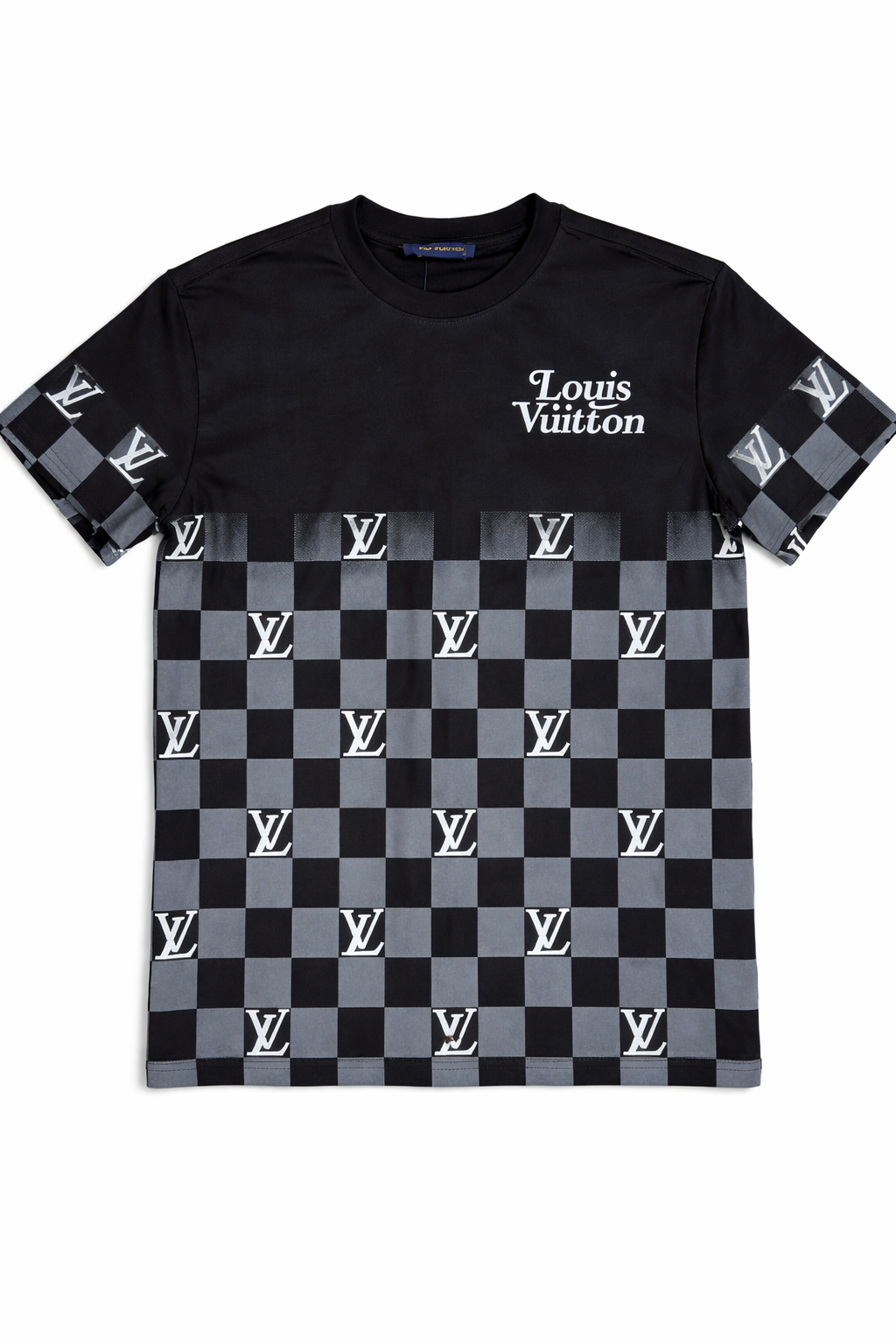 Tricou Premium cu Design Damier și Contrast Grafic