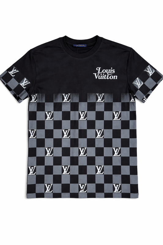 Tricou Premium cu Design Damier și Contrast Grafic