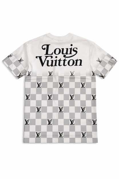 Tricou Premium White cu Design Damier și Contrast Minimalist
