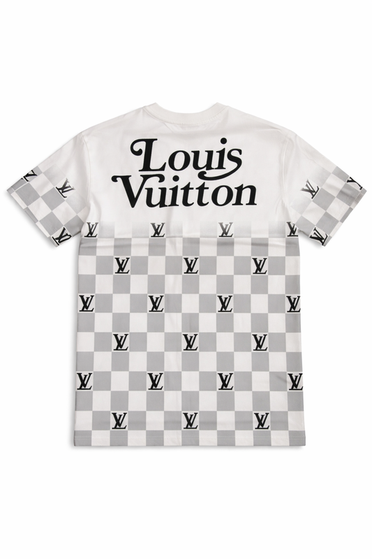 Tricou Premium White cu Design Damier și Contrast Minimalist