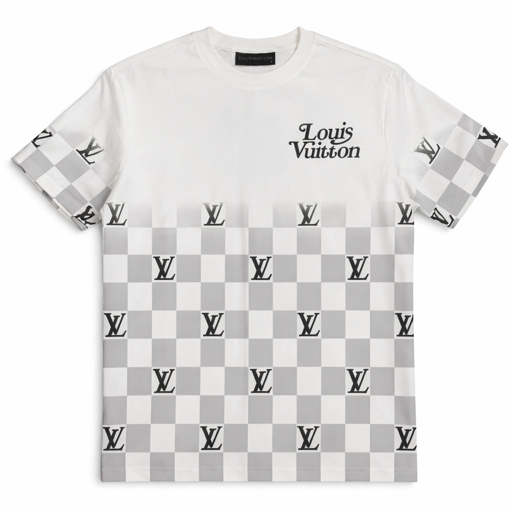 Tricou Premium White cu Design Damier și Contrast Minimalist