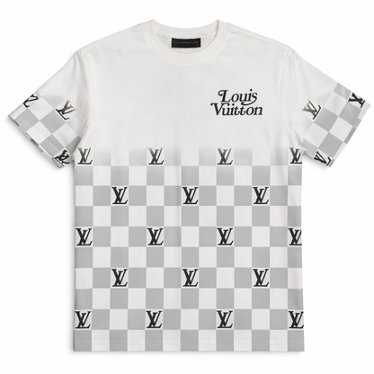 Tricou Premium White cu Design Damier și Contrast Minimalist