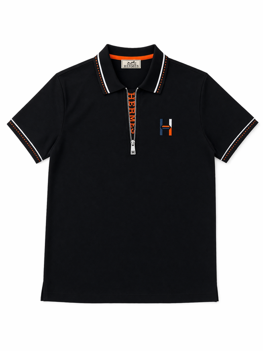 Tricou Premium Black cu Logo Central și Design Liniar