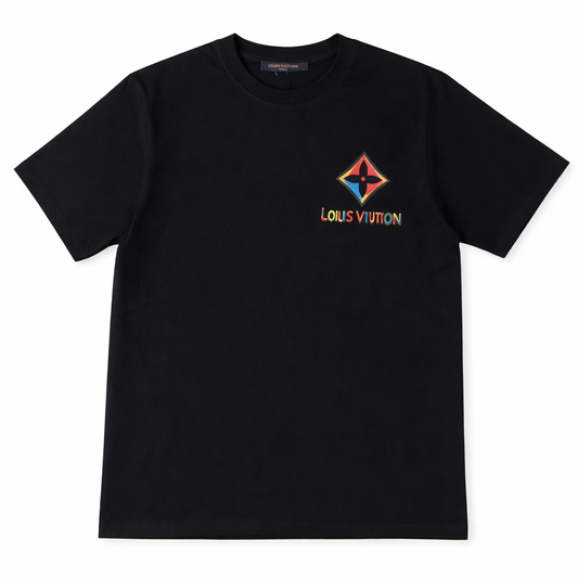 Tricou Premium Black cu Emblemă Multicoloră "Diamond Logo"