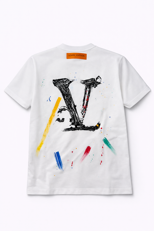 Tricou "Painter's Studio" – Alb, Oversized cu Grafică Abstractă Multi-Color