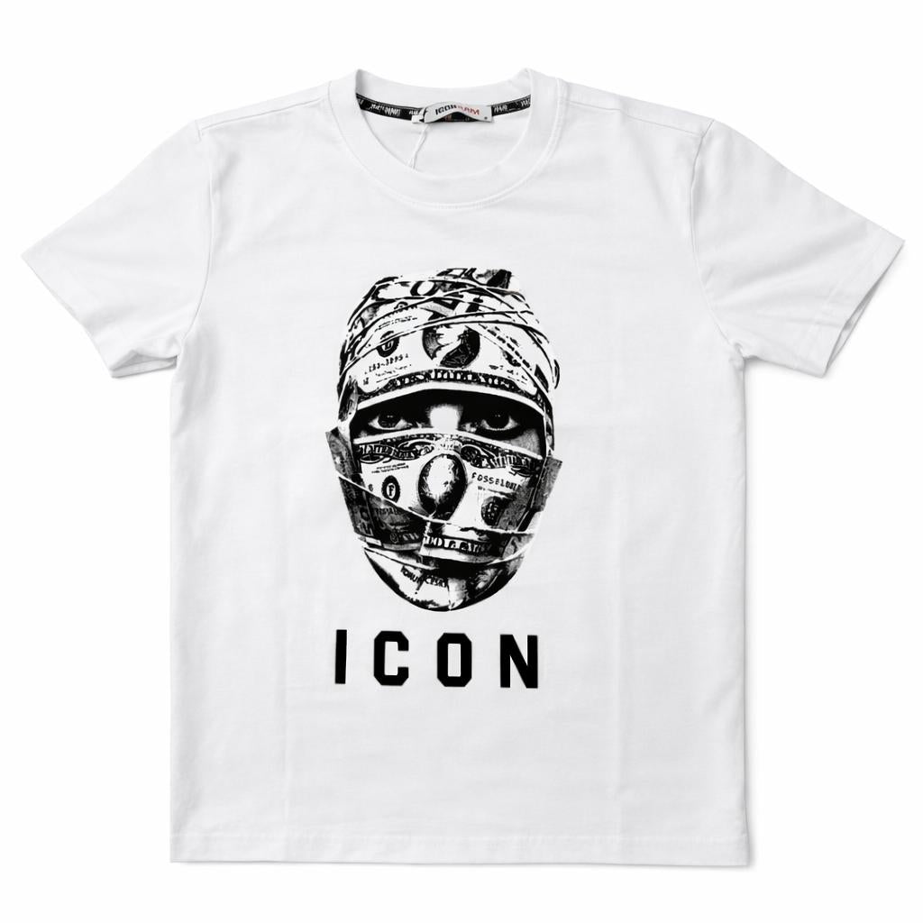 Tricou "Vertical Linear Logo" – Alb , Bumbac Soft cu Imprimeu