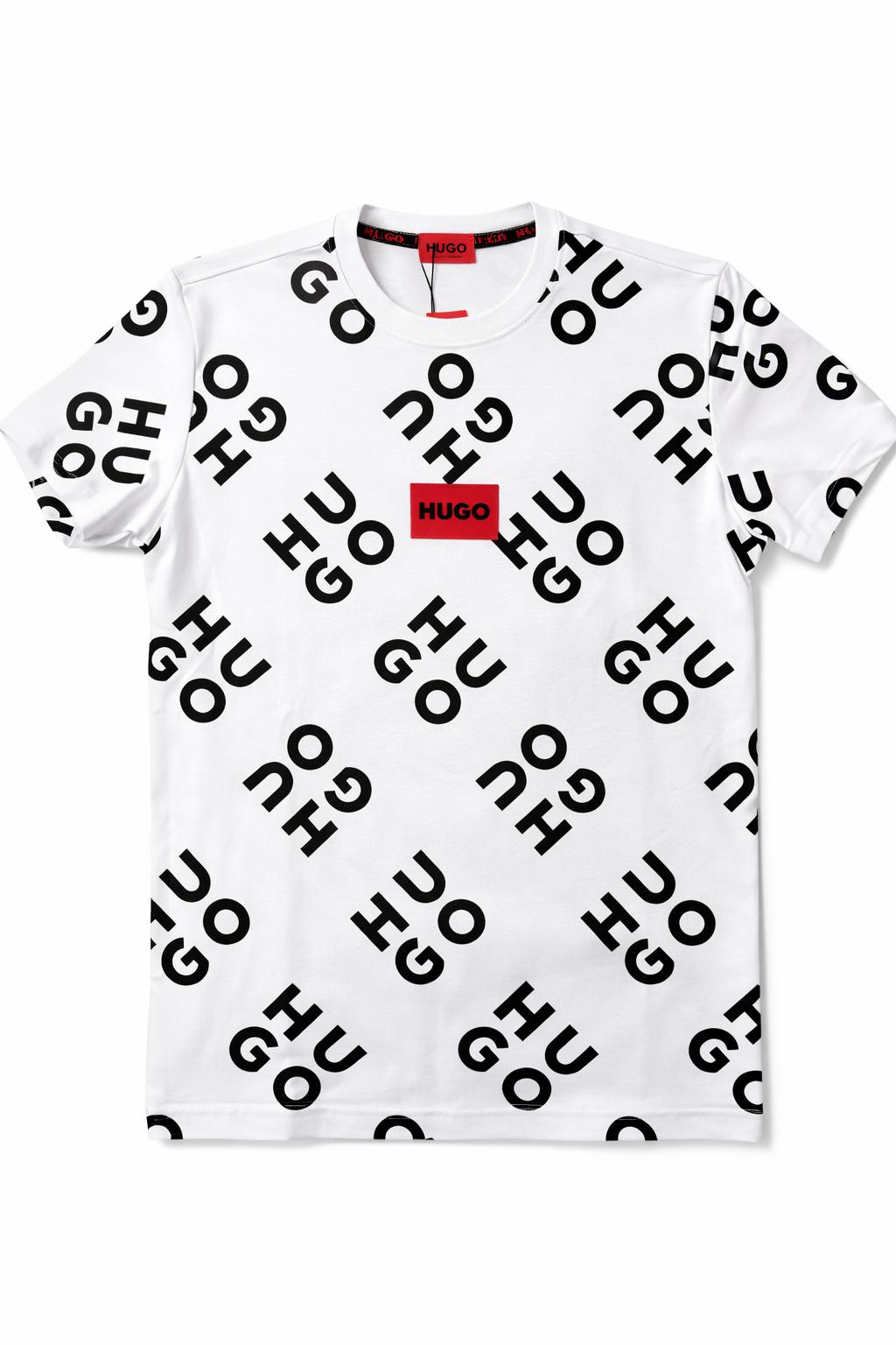 Tricou "Allover Monogram" – Alb, Bumbac Premium cu Imprimeu Dual-Tone