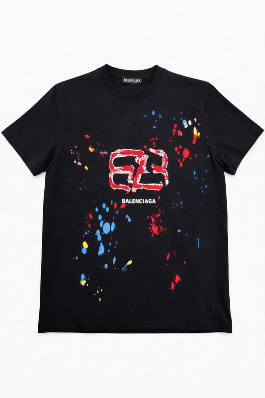 Tricou "Splatter Art Edition" – Negru, Bumbac Premium cu Logo Abstract Multicolore