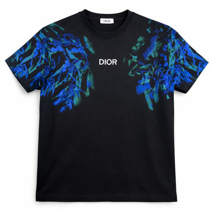 Tricou "Azure Watercolor" – Negru , Bumbac Premium cu Design Floral Artistic