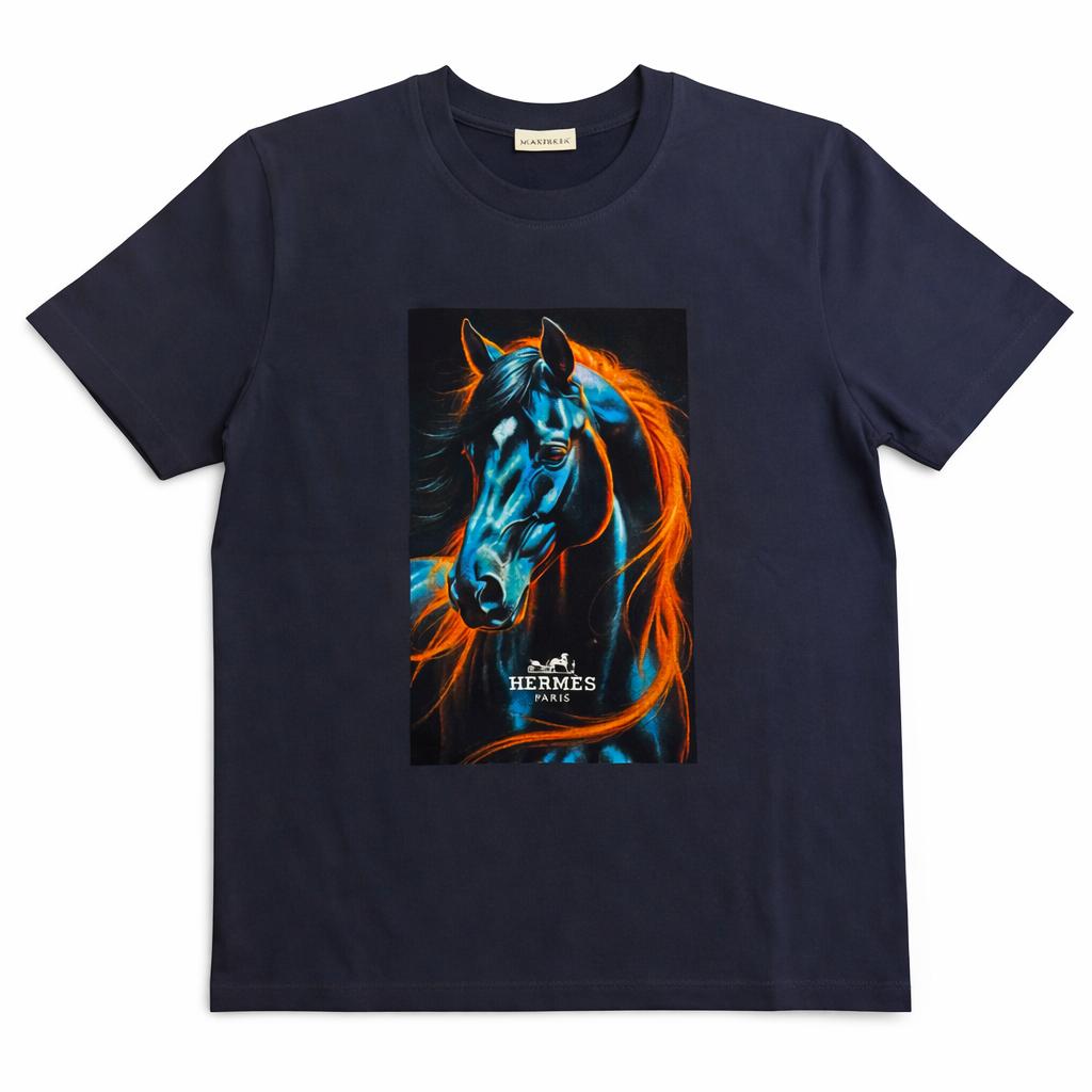 Tricou Navy Premium „Majestic Equine” – Imprimeu Artistic Vibrant