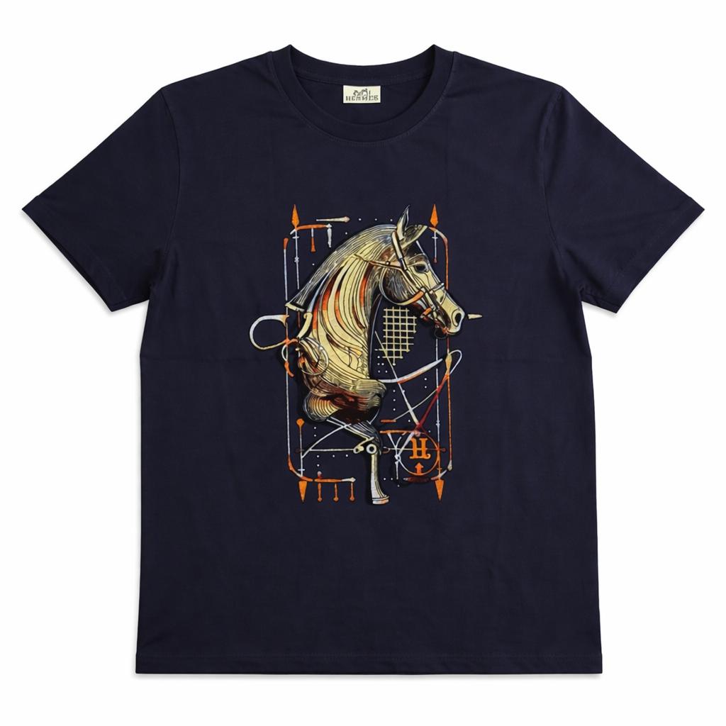 Tricou Navy Premium „Modern Heritage” – Imprimeu Grafic Ecvestru și Accente Arhitecturale
