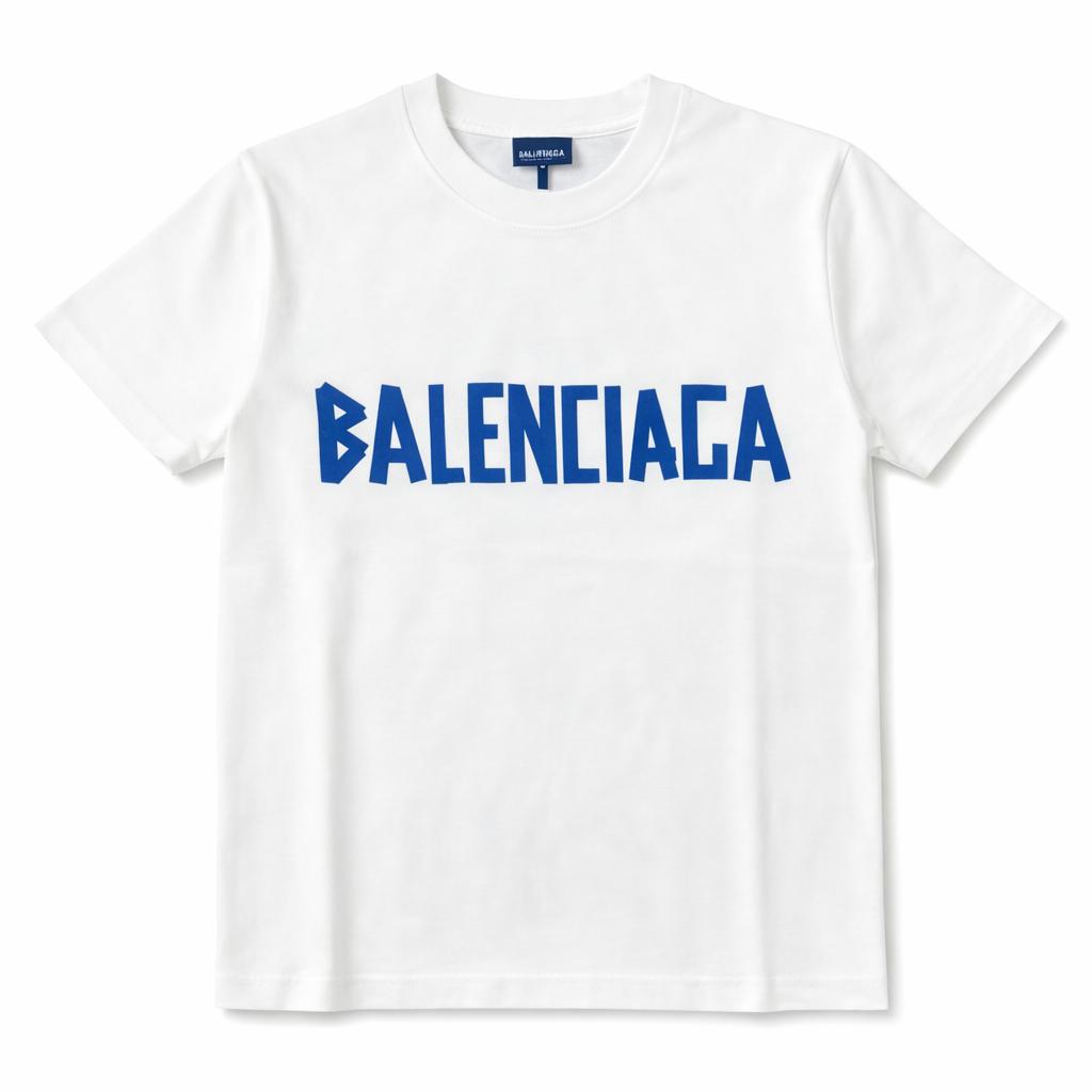 Tricou Alb Premium „Azure Geometry” – Oversized Fit cu Logo Grafic Albastru