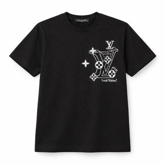 Tricou Negru Premium „Modern Monogram” – Design Grafic 3D și Elemente Geometrice