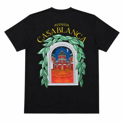 Tricou Negru Premium din Bumbac – Imprimeu Grafic "Avenida" cu Design Arhitectural