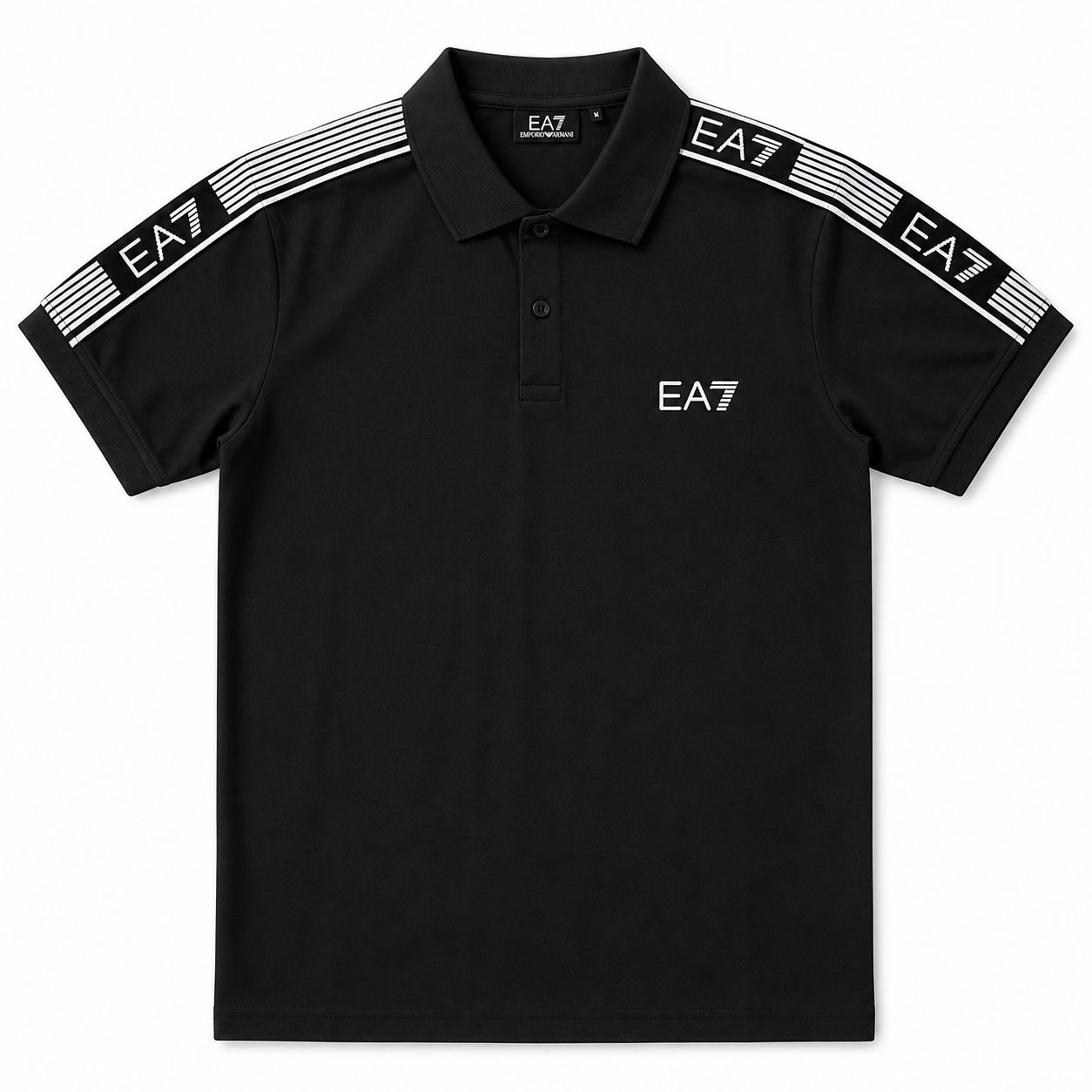 Tricou Polo Sport-Elegant Negru – Design cu Benzi Laterale și Detalii Contrastante