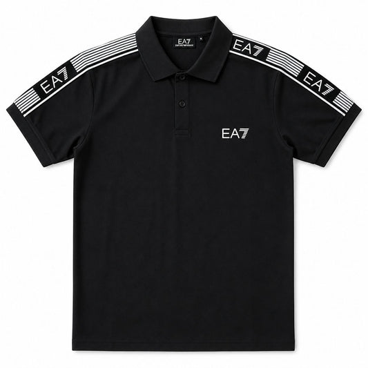 Tricou Polo Sport-Elegant Negru – Design cu Benzi Laterale și Detalii Contrastante
