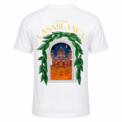 Tricou Alb Premium din Bumbac – Imprimeu Grafic "Avenida" cu Design Mediteraneean