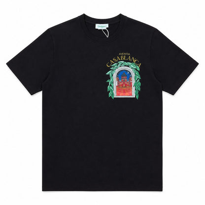 Tricou Negru Premium din Bumbac – Imprimeu Grafic "Avenida" cu Design Arhitectural