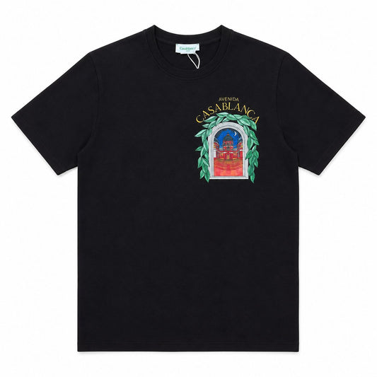 Tricou Negru Premium din Bumbac – Imprimeu Grafic "Avenida" cu Design Arhitectural